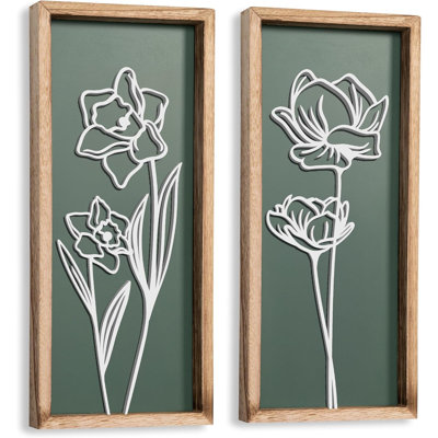 Art mural 3D floral vert (ensemble de 2) léger