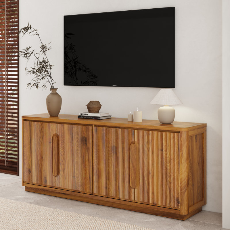 70" Modern Storage TV Stand, 4 Doors Fluted TV Console for TVs 55" - 85", Media Console and Entertainment Center, Brown