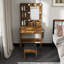 Table de coiffeuse avec miroir et lumières DEL réglables, prise de courant, support pour séchoir à cheveux et tabouret - coiffeuse compacte pour petites chambres-1363434899