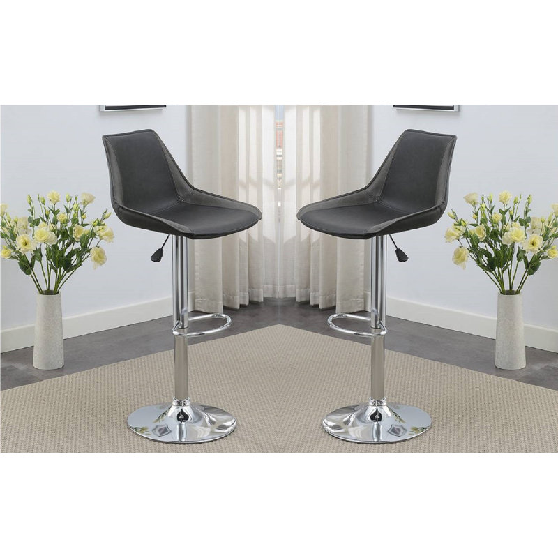 Ensemble de 2 chaises / tabourets de bar pour salle à manger avec tabourets de bar réglables couleur ébène et polyuréthane chromé