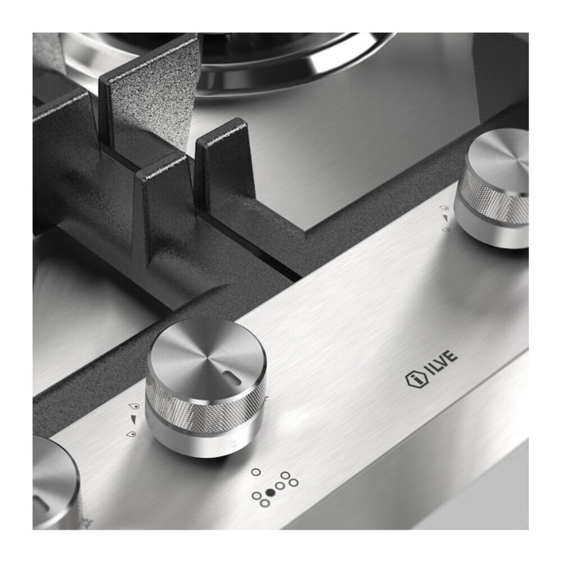 ILVE Professional Plus II 48 inch Built-In Gas Cooktop with Total Black Brass Burners, in Stainless Steel (6 Sealed Burners + Left Griddle)