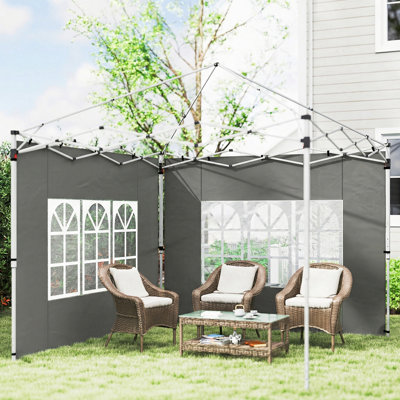 Outsunny Gazebo Side Panels with Window for 3x3(m) Pop Up Gazebo, Dark Grey