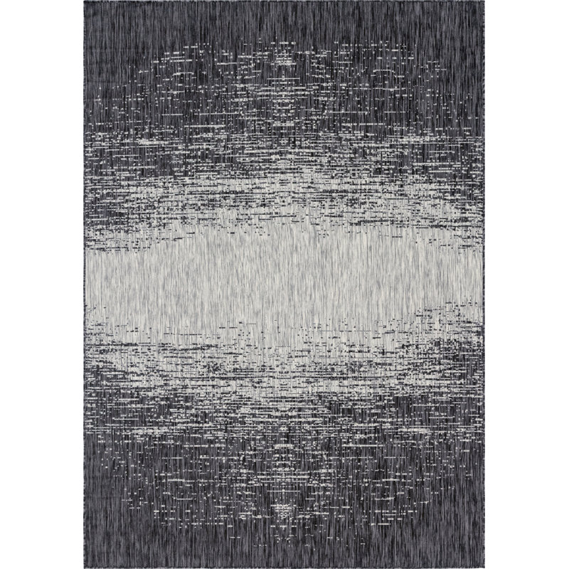 Pindall Charcoal Grey/Grey Indoor/Outdoor Rug, Rectangle 7'1" x 10'