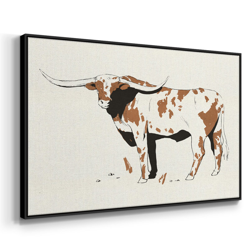 Toile encadrée de qualité supérieure Terre Cotta Steer II - prête à être accrochée, Toile avec cadre noir