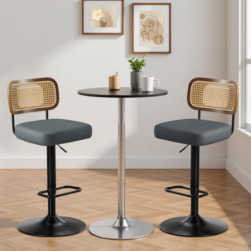 Tabourets de bar pivotants à hauteur réglable à 360 ° avec dossier en rotin, Gris