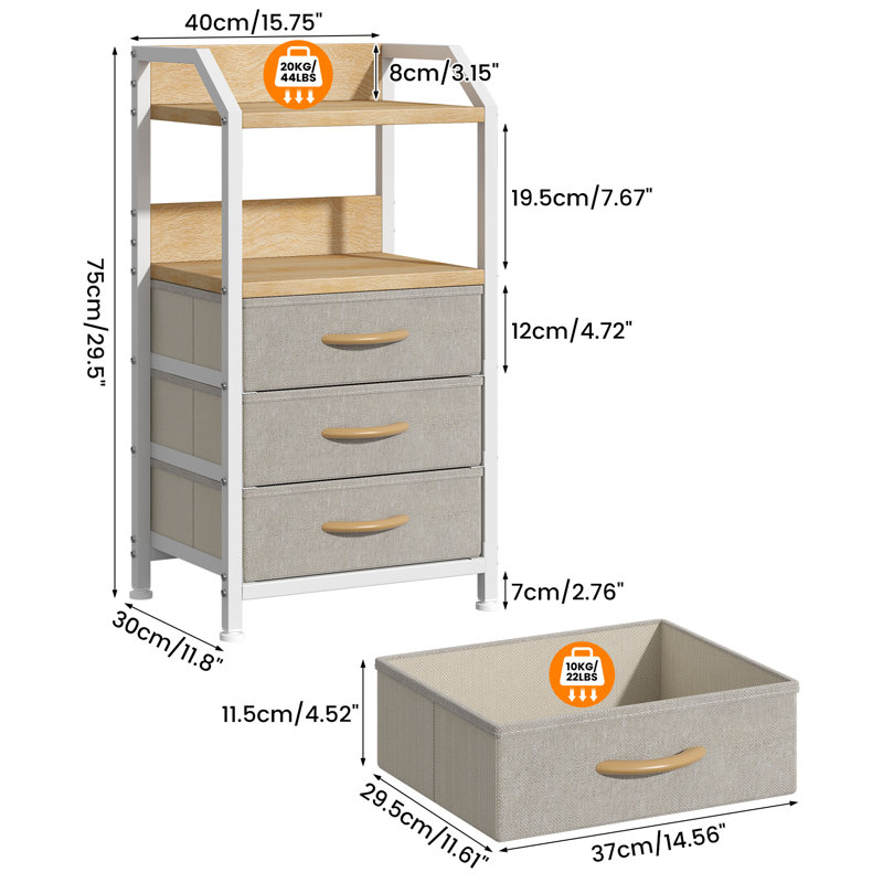 40cm W Metal Bedside Table, Khaki-2pcs