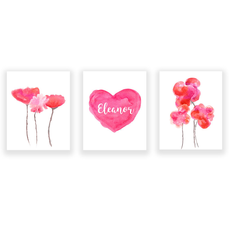 Magenta personnalisé cœur et fleurs, 3 impressions sur papier, H 14 po x l 11 po x P 0,06 po, Oui