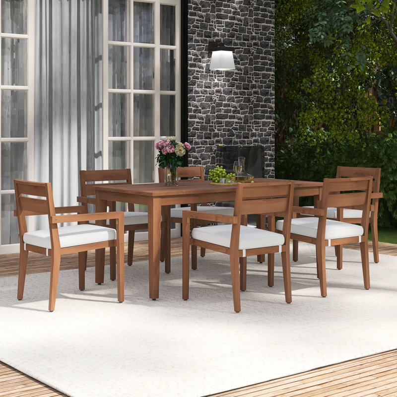Ensemble repas d'extérieur 7 pièces en bois d'acacia, Bois naturel