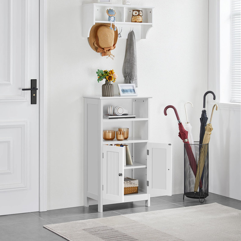 Bathroom Floor Storage Cabinet with 2 Doors and Adjustable Shelf,  Floor Storage Cabinet