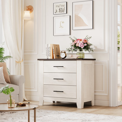 Wood 3 Drawer Dresser, 3 Chest of Drawers, Modern Storage Cabinet with Metal Handles for Bedroom Living Room