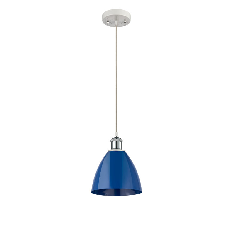 Luminaire suspendu conique 1 lumière, Bleu, Blanc / chrome poli
