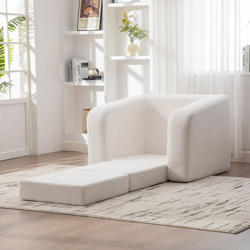 Fauteuil d'appoint convertible en chenille, Ivoire ivoire