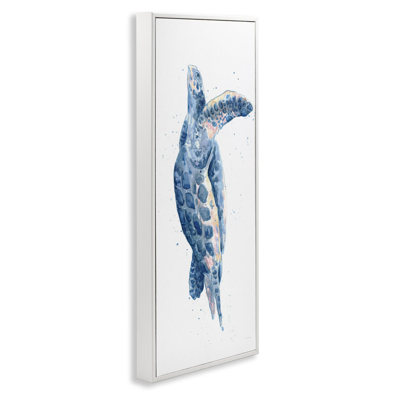 «Blue Turtle», estampe numérique par Kamdon Kreations, Estampe numérique encadrée blanc bord de mer, H 30 po x l 13 po
