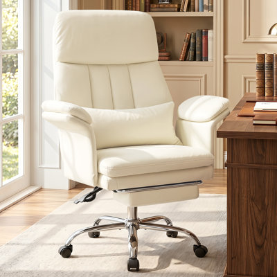 Faux Leather Executive Office Chair  Ergonomic Computer Gaming Chair with Footrest and Double-Thick Padding Armrest