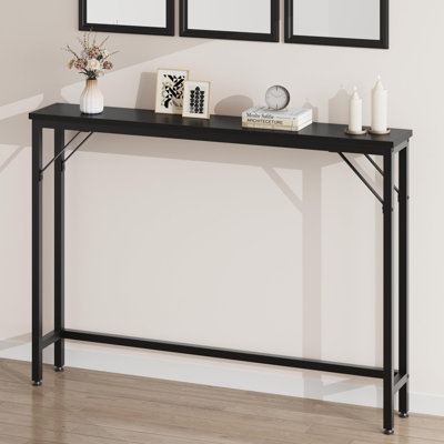 Console mince avec tablette de rangement, canapé étroit de 39 po pour le vestibule, couloir, vestibule, métal minimaliste moderne et panneau de particules, noir