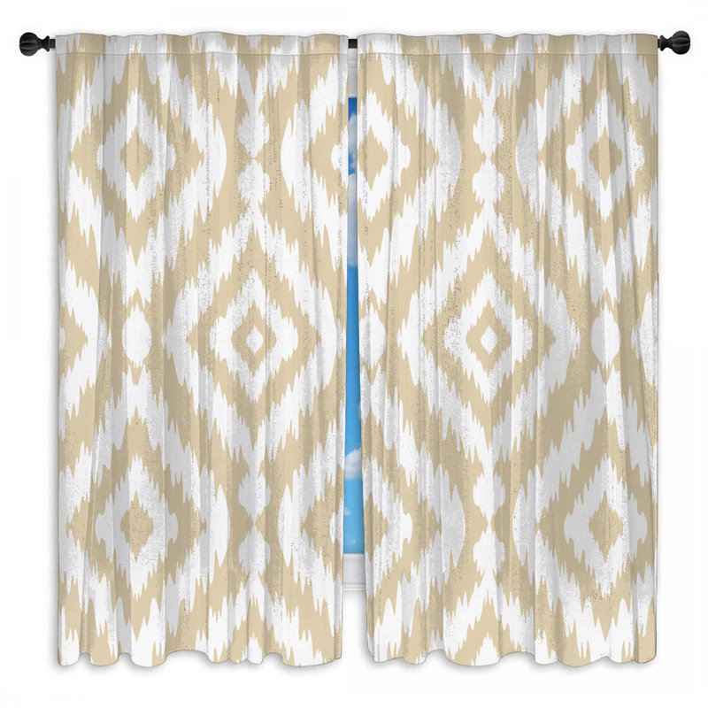 Rideaux obscurcissant beige et blanc Ikat, 40in x 52in - 2 panels, Room Darkening
