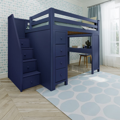 Lennon Full 8 Drawer Solid Wood Loft Bed with Bookcase by Three Posts™ Baby & Kids
