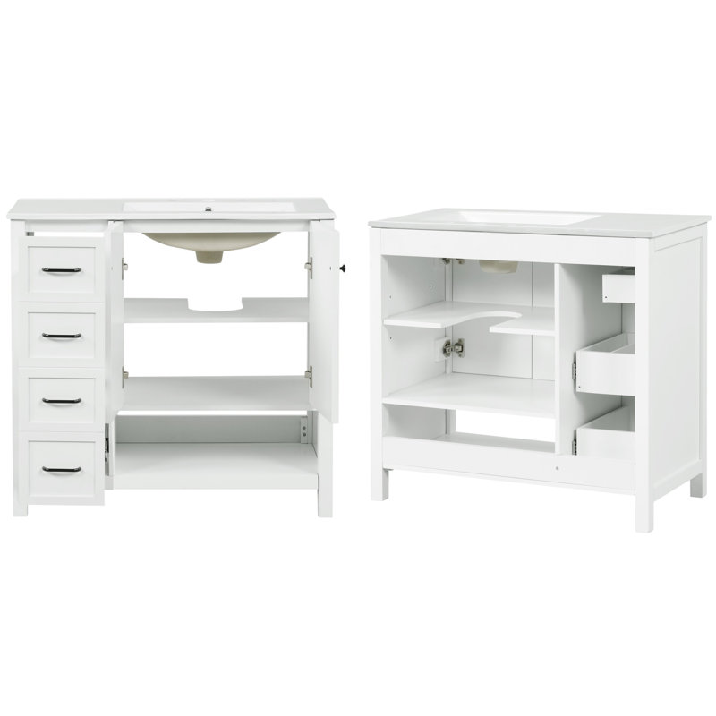 Meuble-lavabo simple 36 po avec comptoir en céramique, assemblage requis, Blanc