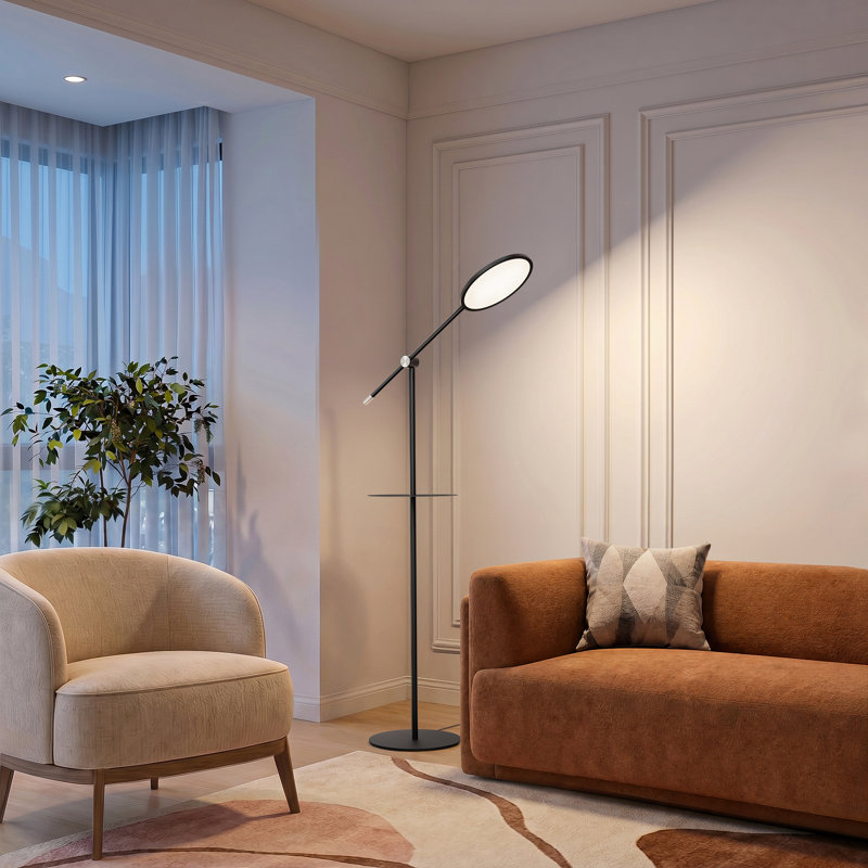71'' LED Torchiere with Tray Table - Height Adjustable Floor Lamp, Dimmable Touch Control
