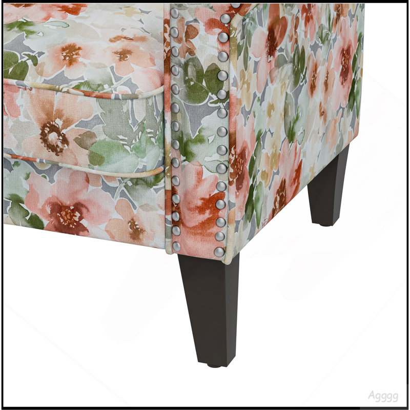 Chaise d'appoint Barnet en orange pastel et vert floral avec pieds en bois massif, Vert
