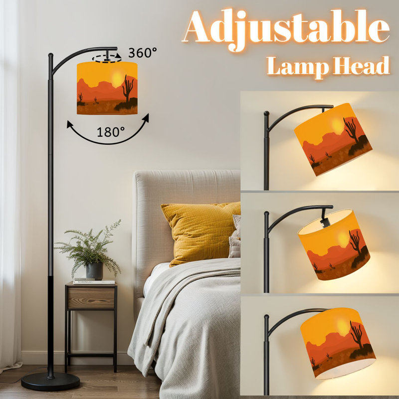Lampe sur pied à arc avec abat-jour réglable La chaleur semble être une lampe sur pied cactus brûlant Western Desert Landscape