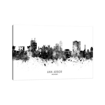 Ann Arbor Michigan Skyline Name Bw by Michael Tompsett - Wrapped Canvas Gallery-Wrapped Canvas Giclée