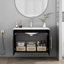 Meuble-lavabo mural noir brillant 30 po avec lavabo, portes doubles, crochets à fermeture en douceur, longue poignée en métal doré, installation facile, lavabo en céramique-116152733