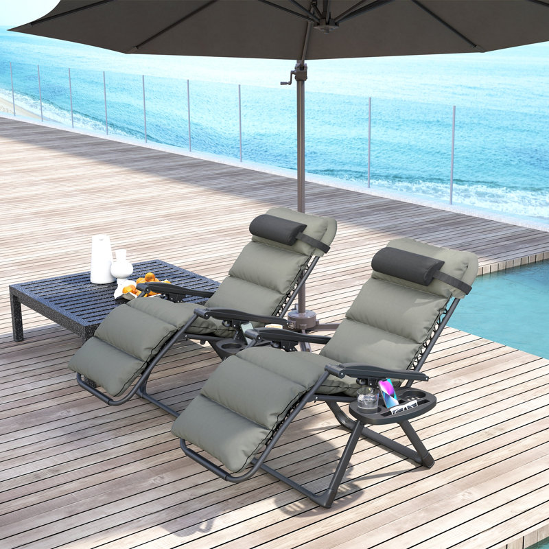 Reclining Zero Gravity Chair Set of 2, Folding Sun Lounger, Gray