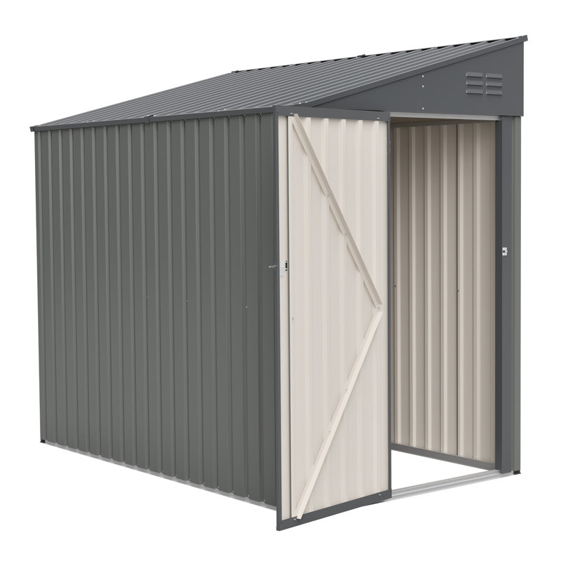 Remise adossée 4 pi x 7 pi en gris olive, rangement en acier robuste pour les outils de jardin et les vélos, maximisez votre cour et votre patio avec une protection toutes saisons