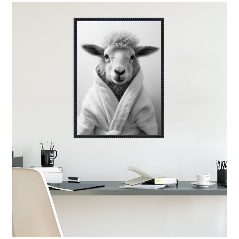 Reproduction d'art sur toile encadrée, "Sheep", noir et blanc par The Creative Bunch Studio
