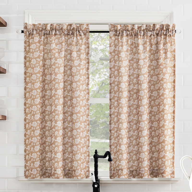 Caruso Floral Semi-Sheer Rod Pocket Kitchen Curtain Tier, 54" W x 24" L, Orange