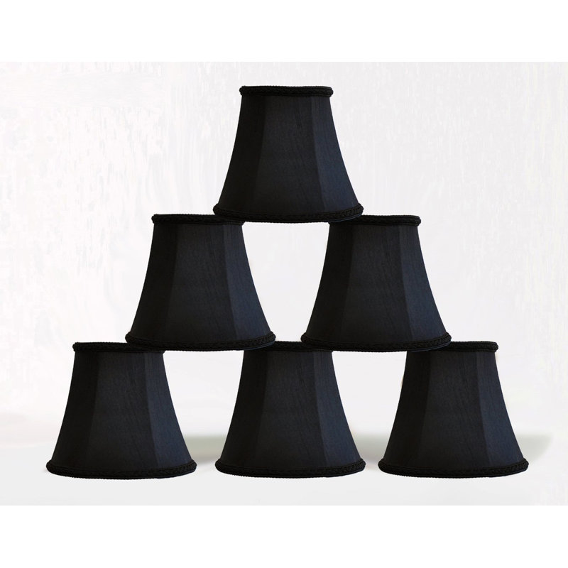 Abat-jour candélabre en soie / shantung cloche (à pince), Noir avec bordure tressée