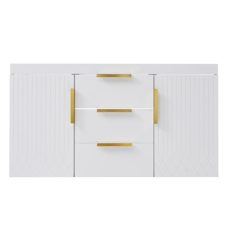 " wall mounted bathroom vanity | floating cabinet with 2 drawers | solid wood construction | basin sink not included