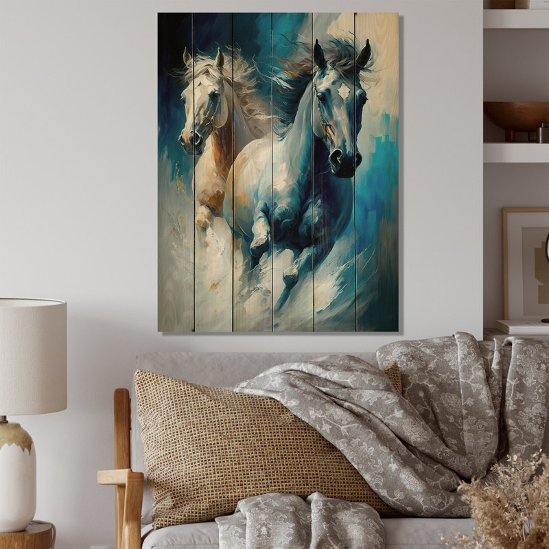 Two Horses Running III - Animals Horse Wood Wall Art Print, 20" H x 12" W x 1" D