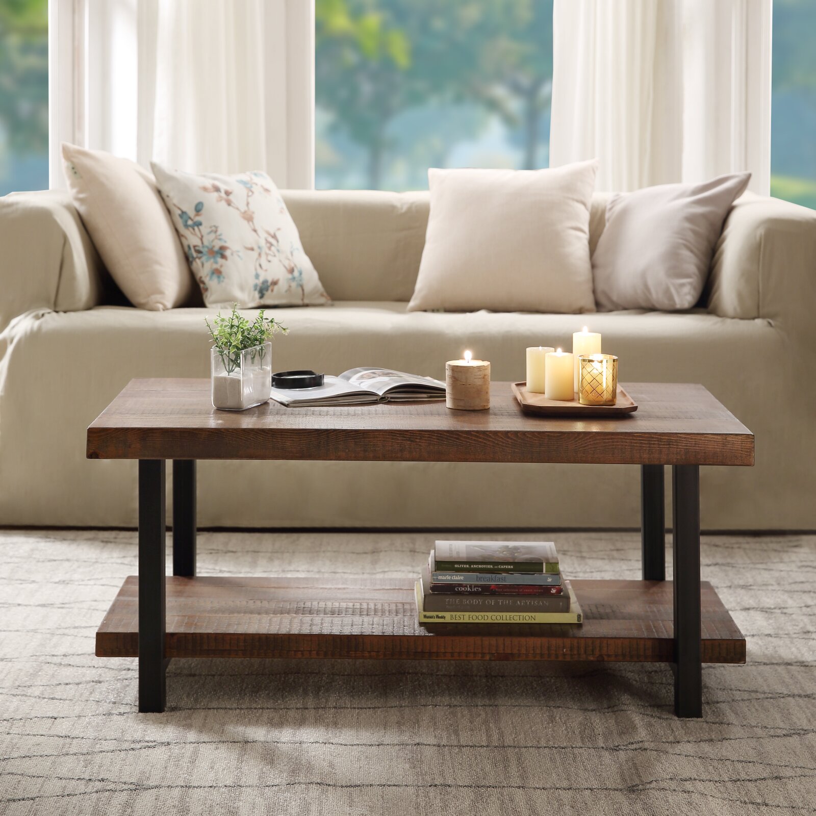 Southside Frame Coffee Table with Storage Union Rustic Color: Dark Brown