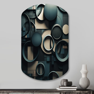 Cifaldi - Cubism Asymmetrical Metal Wall Art, Teal Cylinder Metal Art Print
