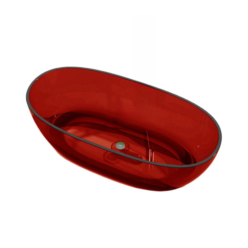 63'' W 22.4'' H Frameless Offset Curved Tub & Shower Kit, Red