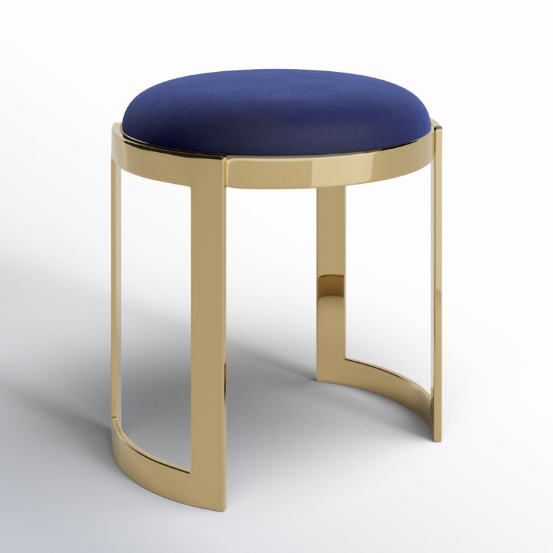Tabouret de coiffeuse en métal Nouri - table basse avec repose-pieds Orion, Doré, Velours marine