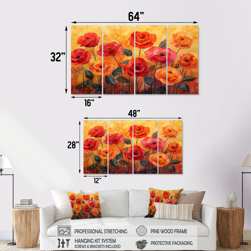Dravyn - Roses, art mural - art mural moderne, décoration murale D, 4, H 28 po x l 48 po