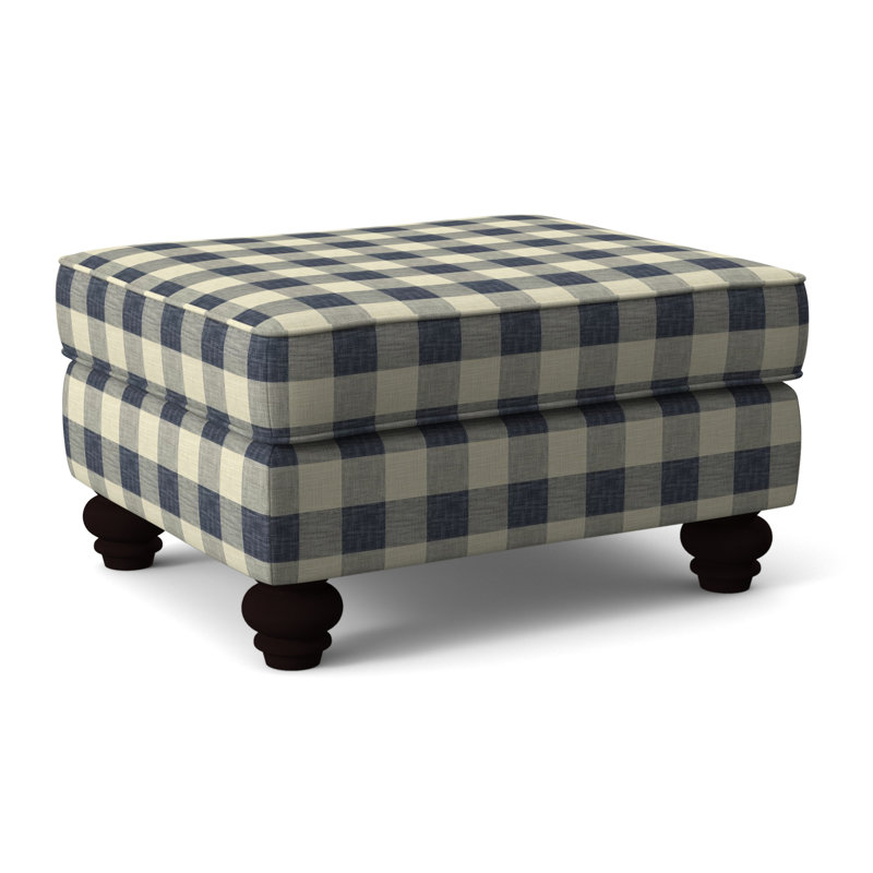 Lowell Upholstered Ottoman, Java Finish, Blue Buffalo Check; 0120-61