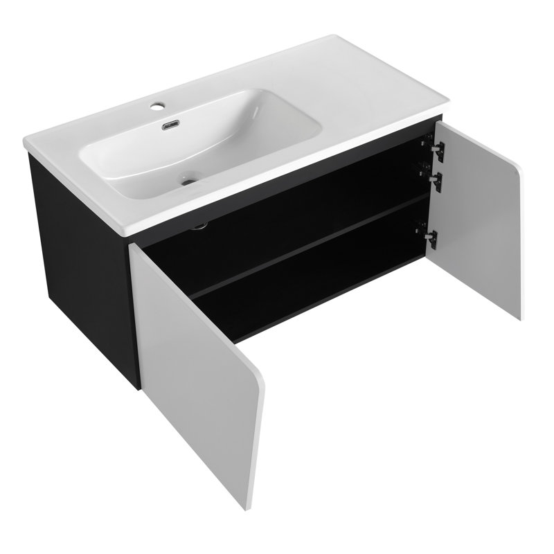 40 Inch Modern Floating Wall Mounted Bathroom Vanity with Ceramic Sink
