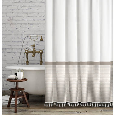 Striped Shower Curtain with Snap-In Liner, No Hooks Needed Latitude Run Color: White/Black