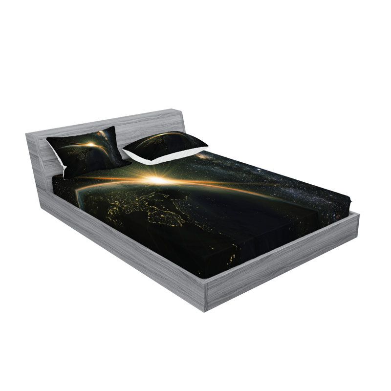 Drap-housse et coussin décoratif Ambesonne Galaxy, noir, Ensemble de draps pour très grand lit californien