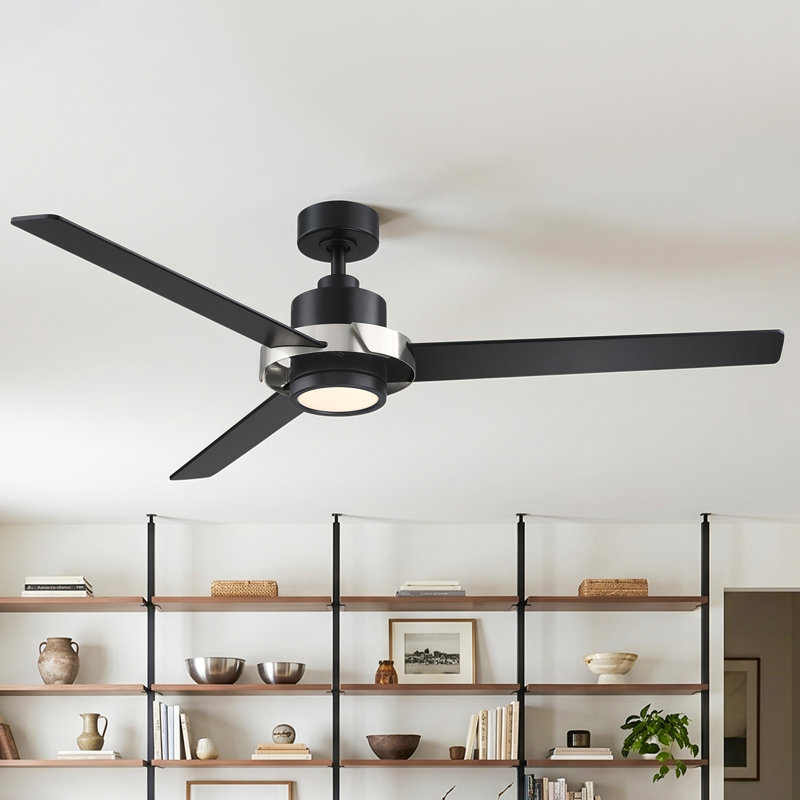 Ventilateur de plafond 60 po à DEL à intensité variable avec 3 lumières à DEL et télécommande, Black