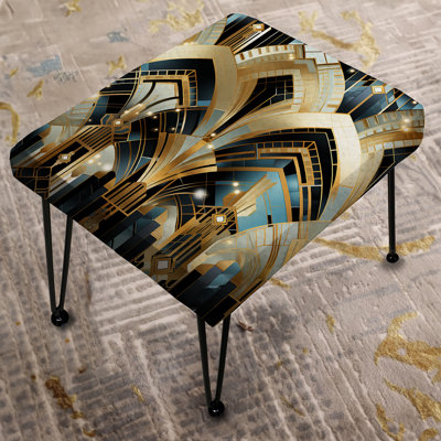 1970S Blue And Gold Damask Art Deco - Marble Rectangle Ottoman