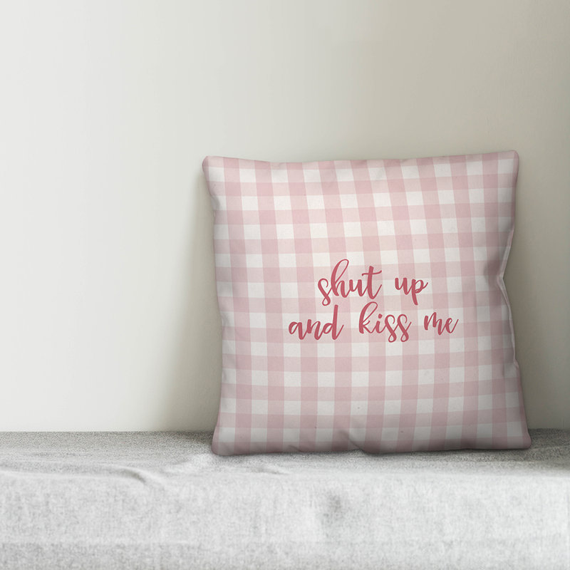  Coussin Shut Up and Kiss Me, Coussin décoratif, Rose