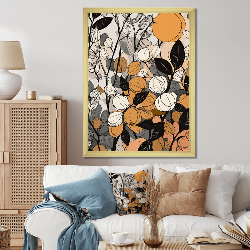 Rétro terre cuite - Illustration de fleurs sauvages, H 32 po x l 24 po x P 1 po, Cadre doré à une seule photo