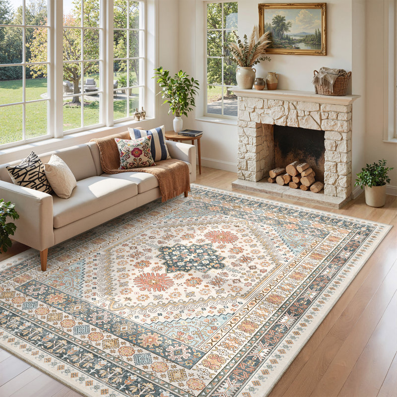 Malaika Machine-Washable Non-Slip Medallion Area Rug, Rectangle 5' x 7', Multicolor