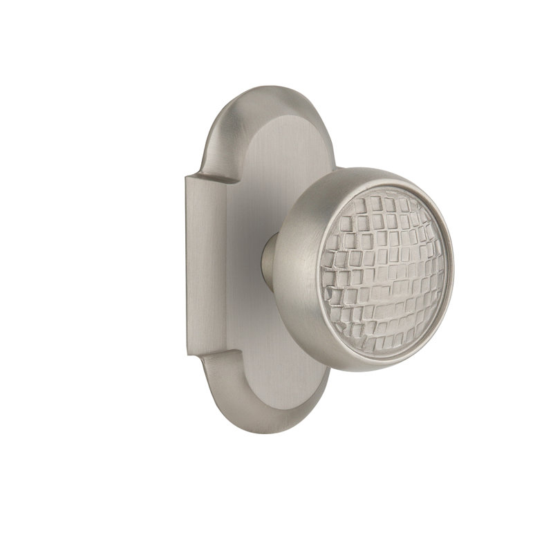 Plaque Cottage avec bouton de porte Craftsman, Nickel satiné, 2-3/8 po