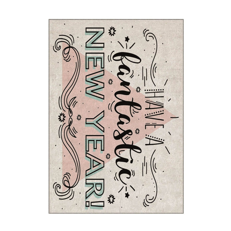 Tapis rectangulaire tissé à la machine en polyester noir / blanc / rose, Rectangle 2 pi 7 po x 4 pi 7 po